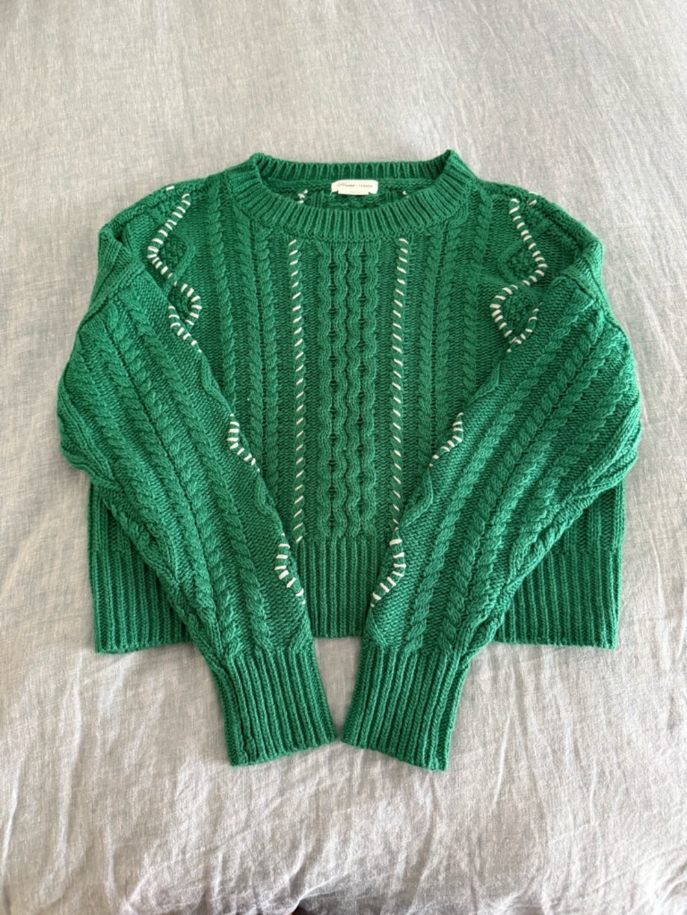 Lovers + Friends Emerald Green Cable Knit Crewneck Sweater